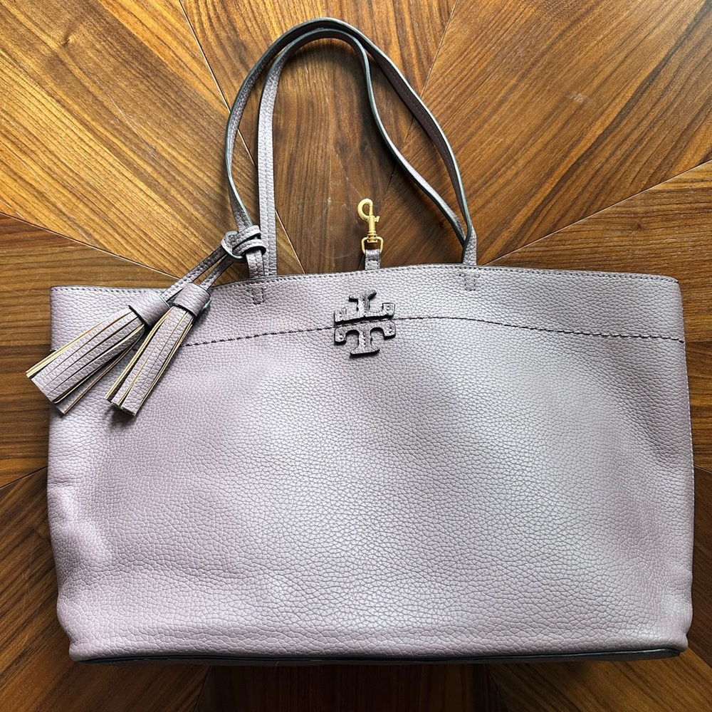 Tory Burch Dusty Lavender Pebbled Leather Tote with Tassel NWOT